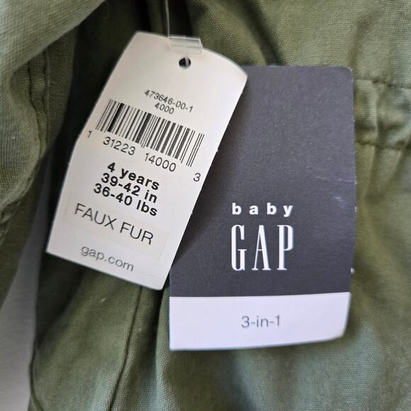 GAP Kids NEW 3-in-1 Parka Hooded Jacket Coat Toddler Girls Army Green Size 4T - Picture 6 of 13